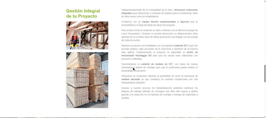Comercial Amós: sección de gestión integral del proyecto en la web corporativa